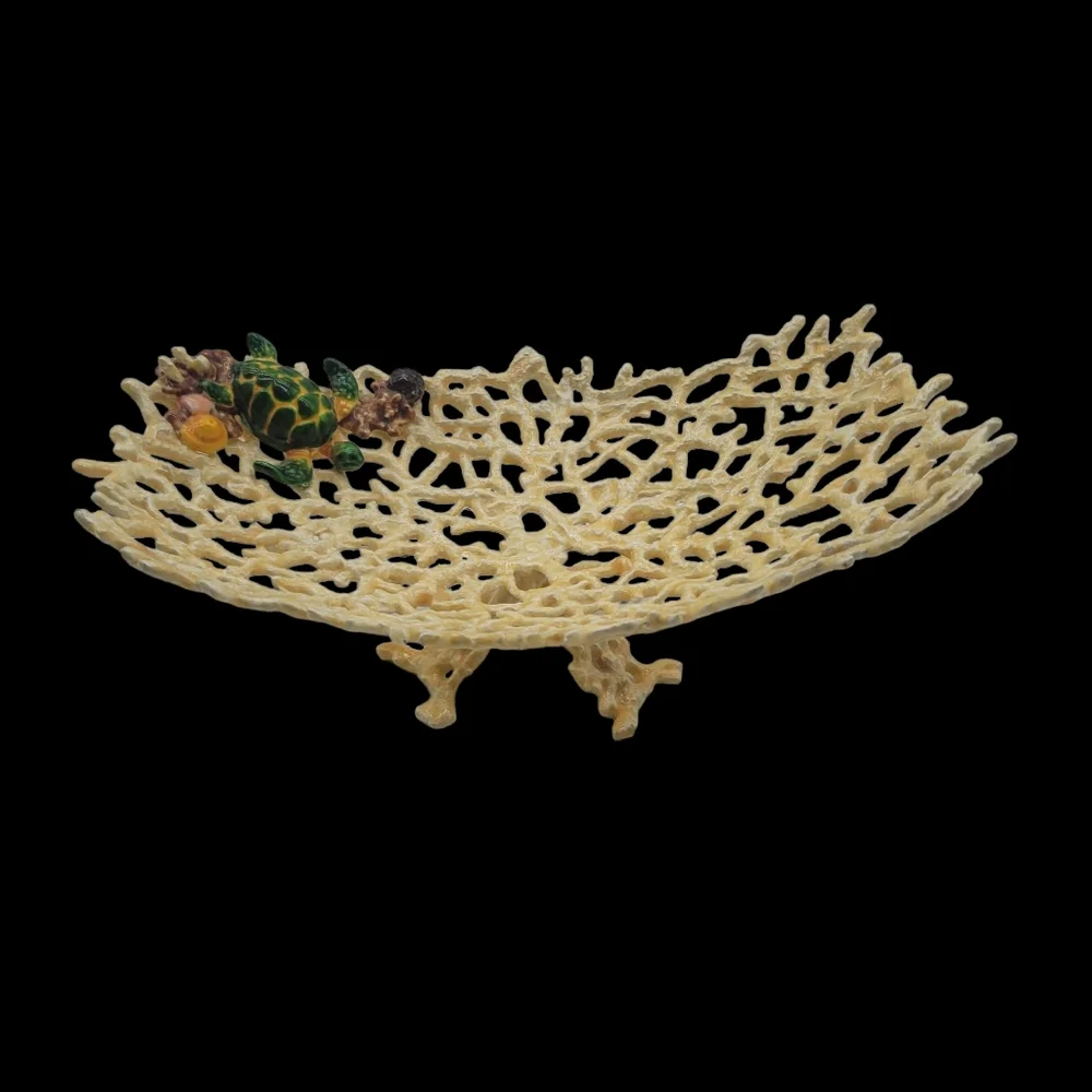 Kubla Craft - Shell Sculpture‎ & Enamel Coral Plate - Sea Turtle